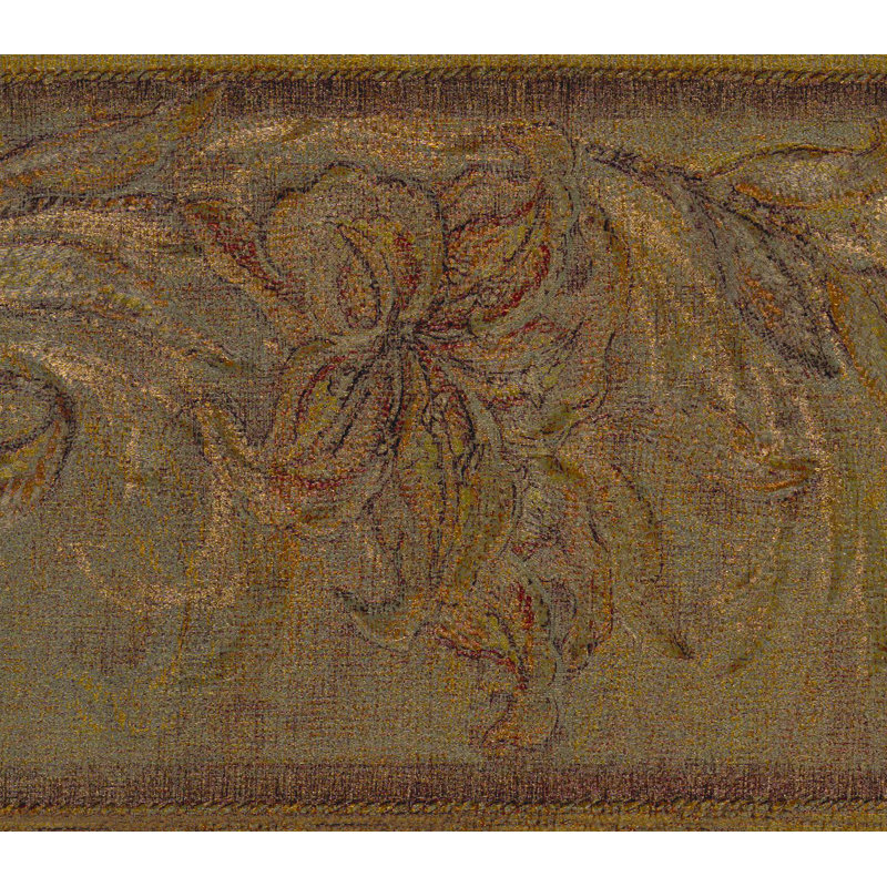 Bordure de papier peint pré-moulé - or abstrait, fleurs brunes, feuilles, bordure rétro, 15 pi X 5 po