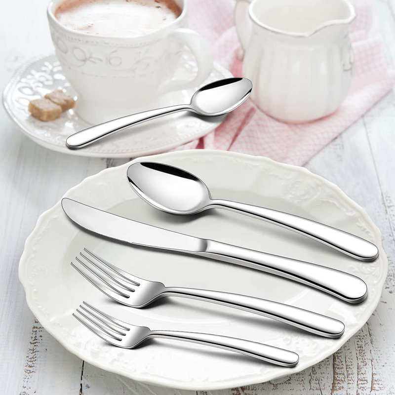 Ensemble d'argenterie robuste en acier inoxydable, ensemble de couverts 40 pièces pour 8 personnes, vaisselle moderne pour mariage à domicile, ensemble d'ustensiles pour manger lourd, miroir poli, va au lave-vaisselle