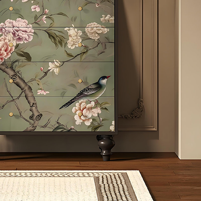 Armoire 5 tiroirs Vintage Floral, Noir