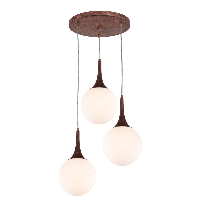 Luminaire suspendu en grappe 3 lumières Ovellette, Laiton brossé, Opale