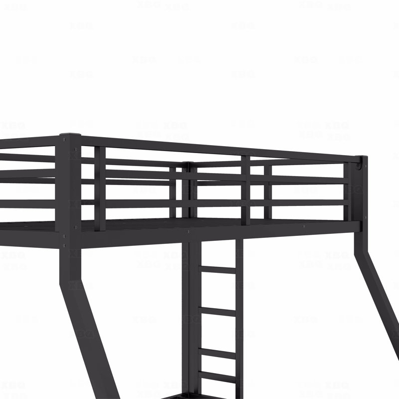 Lit superposé simple au-dessus de très grand lit en métal pour adolescents et adultes, peu encombrant / sans sommier, noir