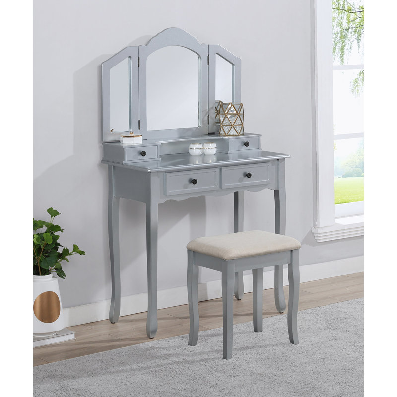 Ensemble coiffeuse et tabouret en bois, Argent