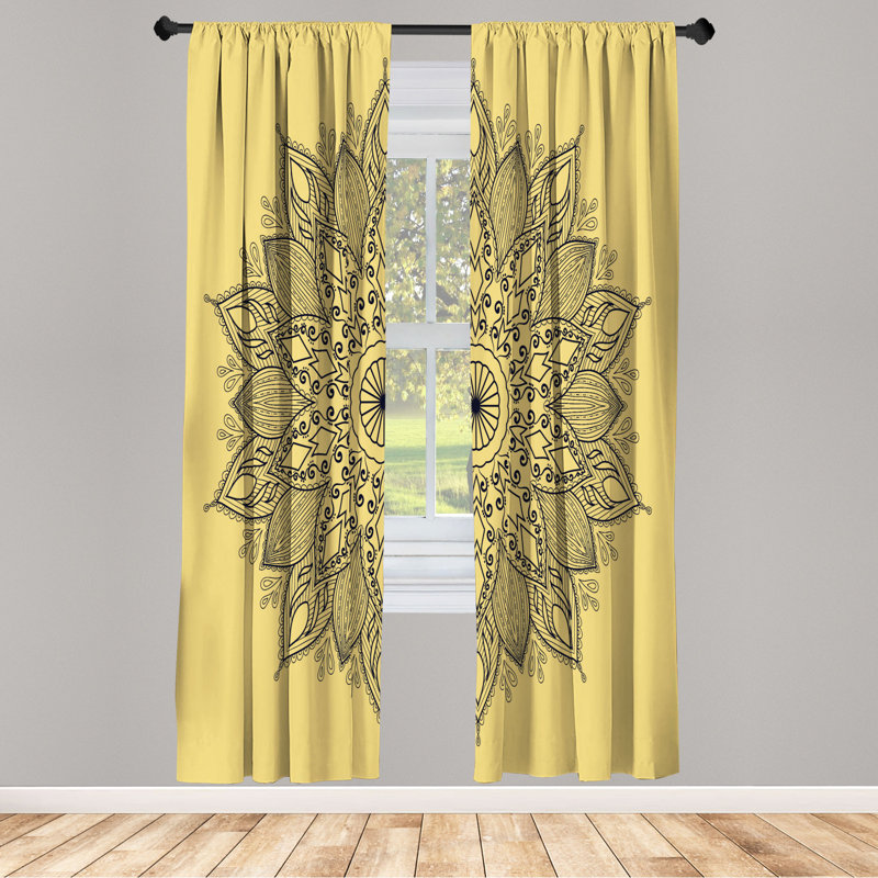 Microfiber Floral Semi-Sheer Rod Pocket Curtain Panels, 28" W x 95" L, Titanium Yellow