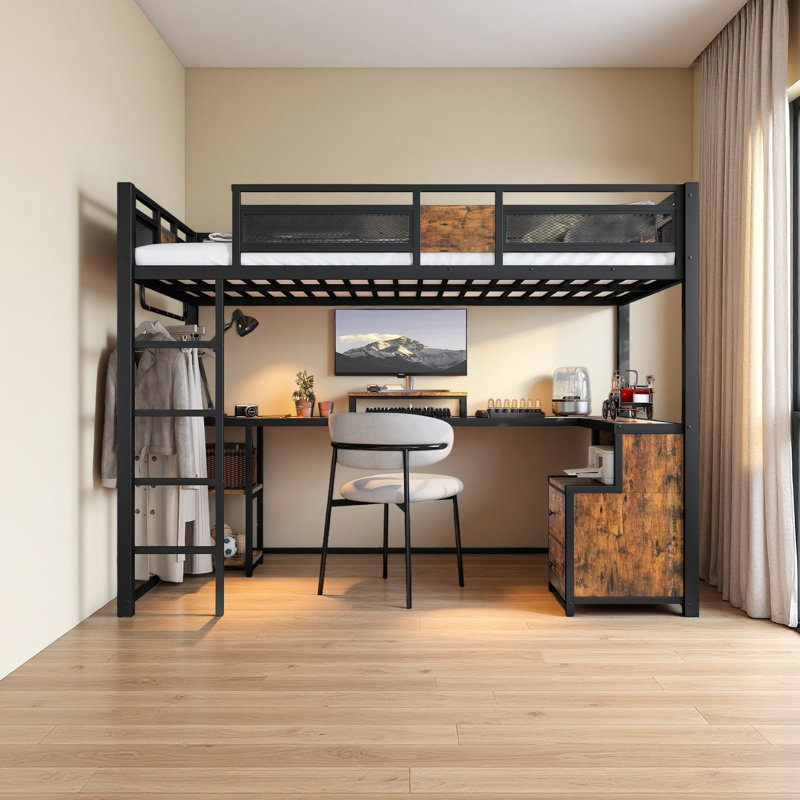 Twin XL Loft Bed With Desk And Storage Non-Woven Fabric Drawers