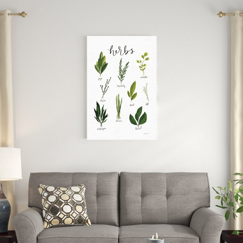 «Herbs I White» par Becky Thorns - impression sur toile tendue, H 36 po x l 24 po