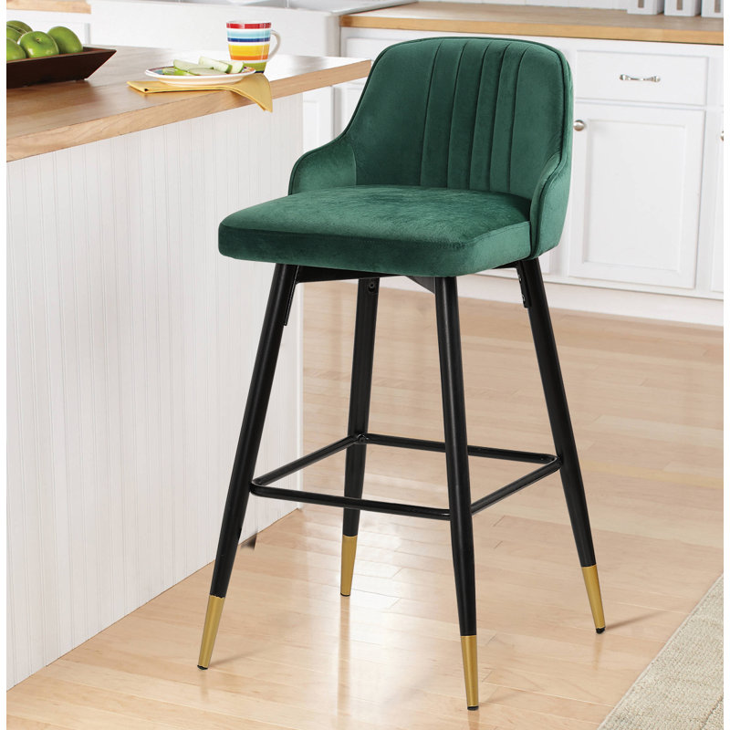 Swivel Velvet Upholstered Counter & Bar Stool, Green, Bar Stool (29" Seat Height)