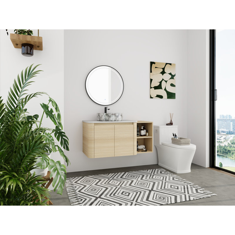 42" Wall-Mounted Bathroom Vanity Set - 5 Color Basin Options (White/Black/Marble Patterns) With Open Storage Shelf(Type D)