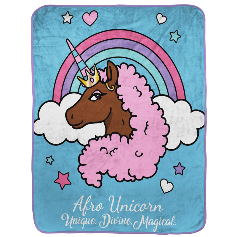 Jeté en soie Afro Unicorn Unique, Divine, Magical 46 x 60