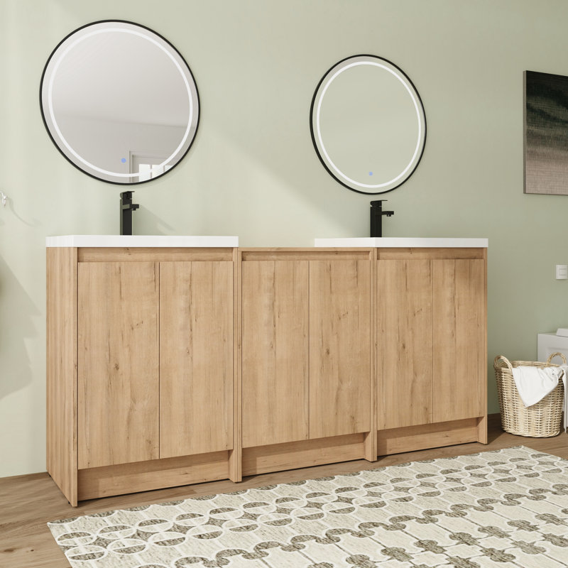 Meuble-lavabo double autoportant 72 po avec plateau en résine et portes à fermeture en douceur 72 po, 72"