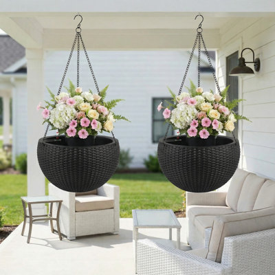 8" H x 13" W Self-Watering Rattan Hanging Planter Root-Rot Resistant Pot Planter Set for Indoor & Balcony Decoration