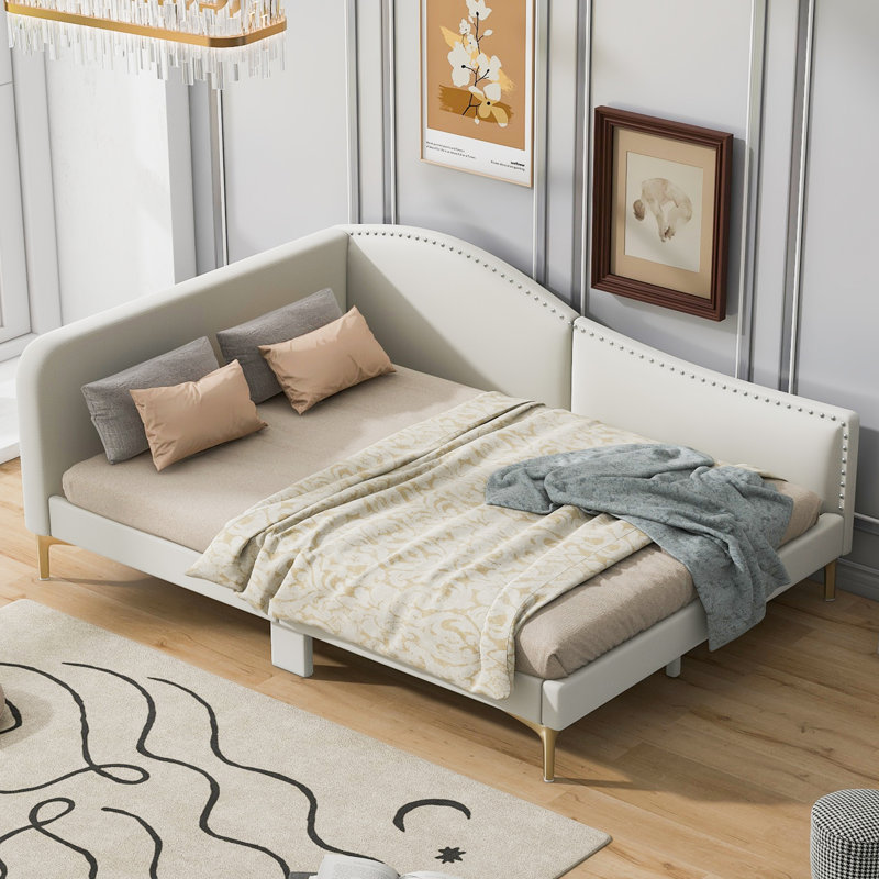 Upholstered Daybed with Elegant Headboard, Armrest, and Support Legs, Perfect for Modern and Cozy Living Spaces