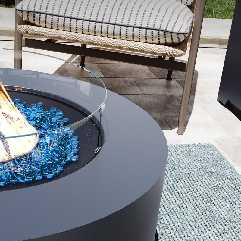 40,000 BTU 28 in. Round Iron Propane Fire Pit Table with Tank Cover and Glass Wind Guard in Dark Gray, Dark Gray