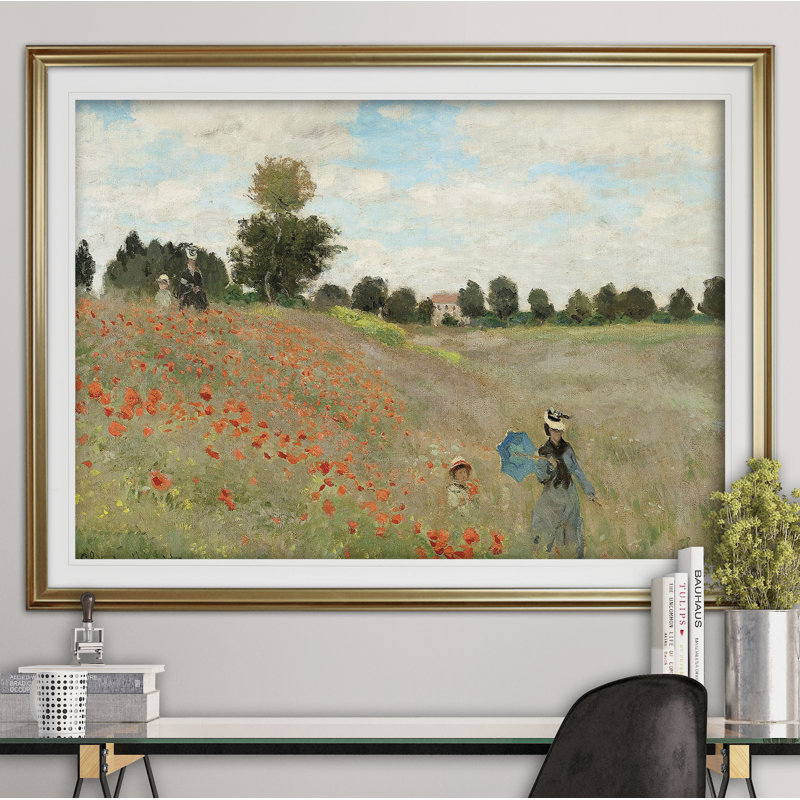 «Poppy Field» par Claude Monet, reproduction, Impression encadrée, H 28 po x l 38 po, Doré