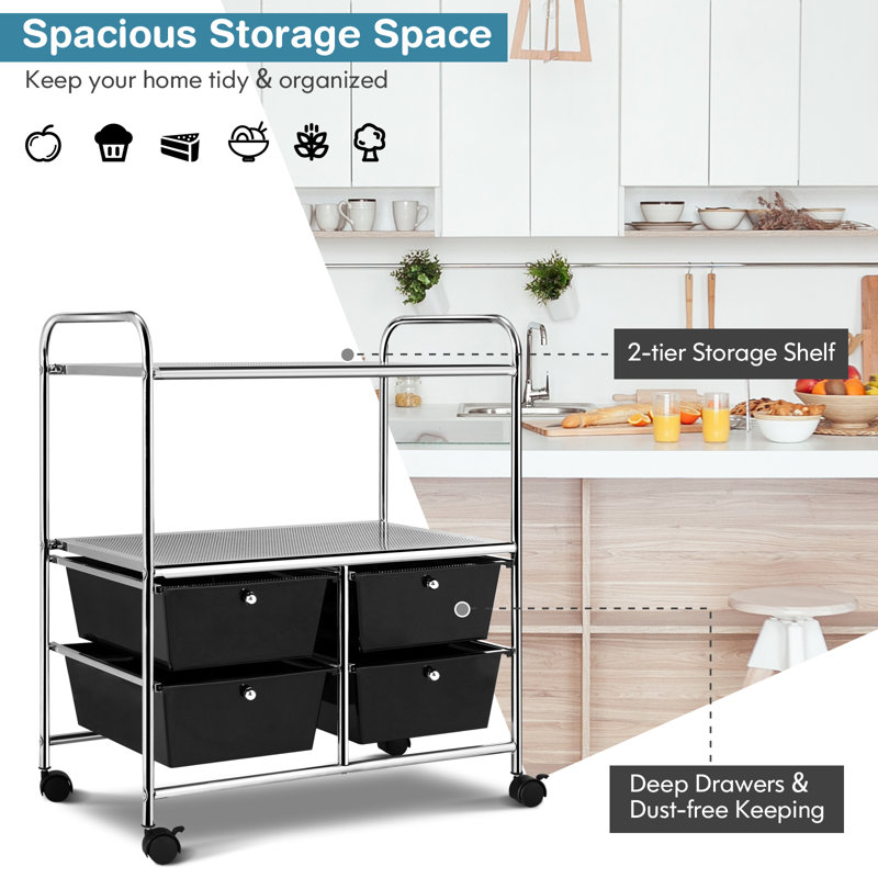 Girardi 75cm H x 63cm W Utility Cart with Wheels, Black/Chrome