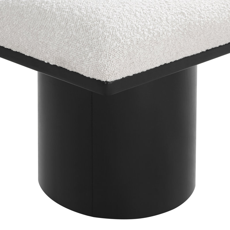 Banc rembourré Horatia, Tissu crème bouclé, H 17,5 po x l 46,5 po x P 36 po, Noir, noir, noir, noir