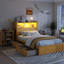 Lit simple avec tiroirs et rangement escamotable, tête de lit en bois avec rangement, DEL, structure de support fiable, disposition personnalisable pour la configuration de la chambre à coucher