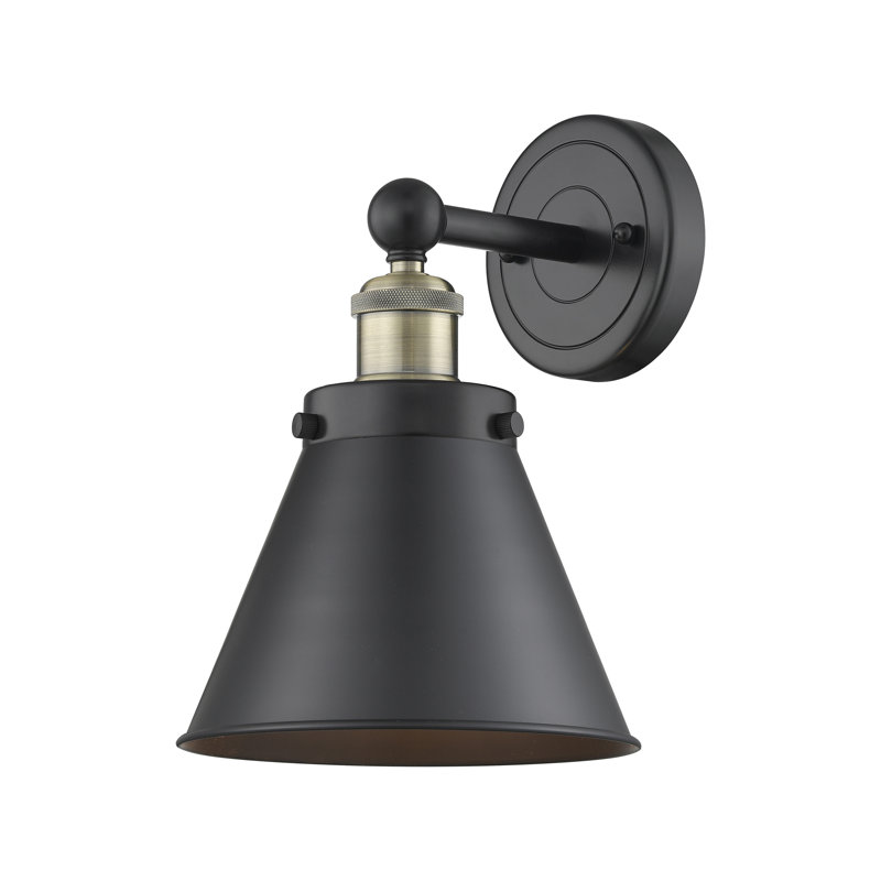 Stengel Armed Sconce, Matte Black, Black Antique Brass