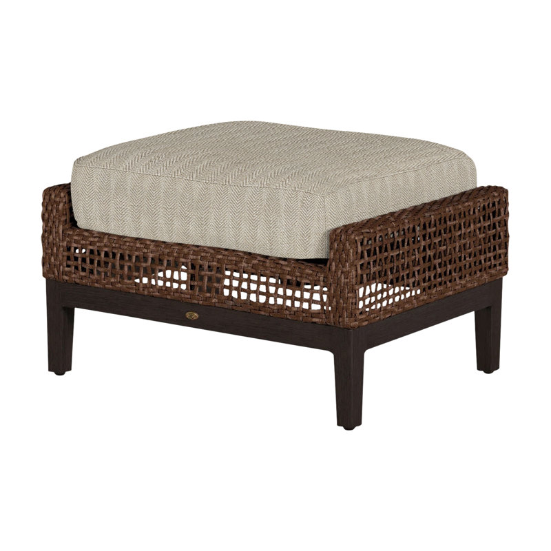 Repose-pieds d'extérieur tissé en osier Peninsule, Pas de passepoil + bourre standard, Sable à chevrons, Acajou / châtaignier