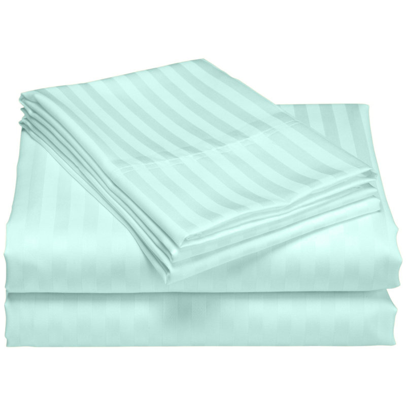 Ensemble de draps rayés en coton à 100 % rayé à densité du tissage de 1200 fils, Turquoise