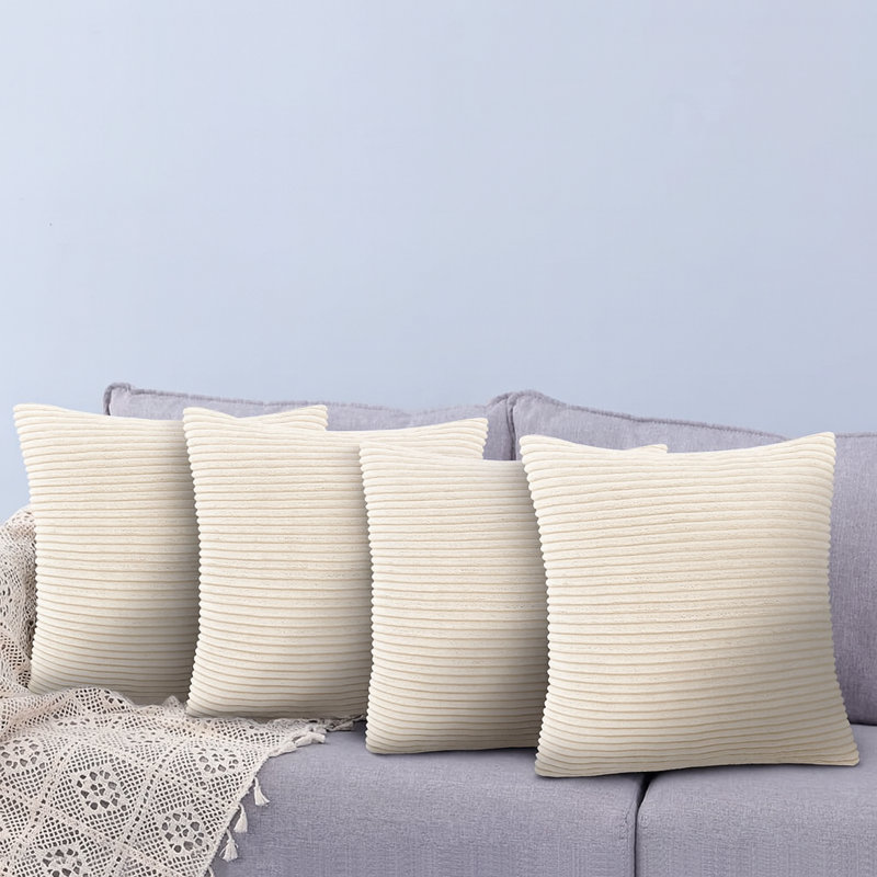 Pattern Velvet Soft Decorative Case Hidden Zipper Sofa Cushion Cover Set Of 4, Cream