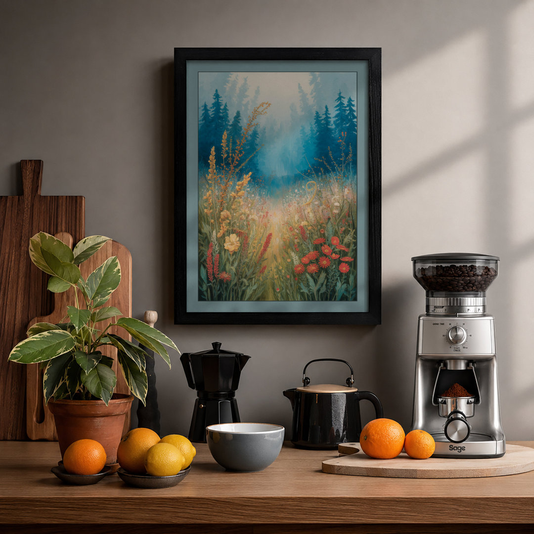 Morning Mist Meadow Watercolor - Framed Print
