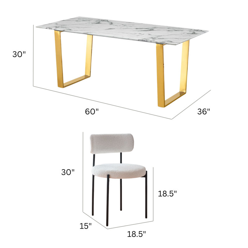 Marble & Gold Brookscar Modern Dining Set, 7 Pieces: Table, 6 Chairs