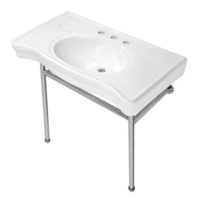 Kingston Brass Bristol 36-Inch Ceramic Console Sink with Stainless Steel Legs (8-Inch, 3-Hole)