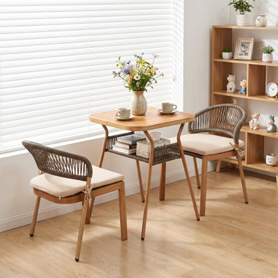 3-Piece Space-Saving Wicker Patio Bistro Set with Cushion