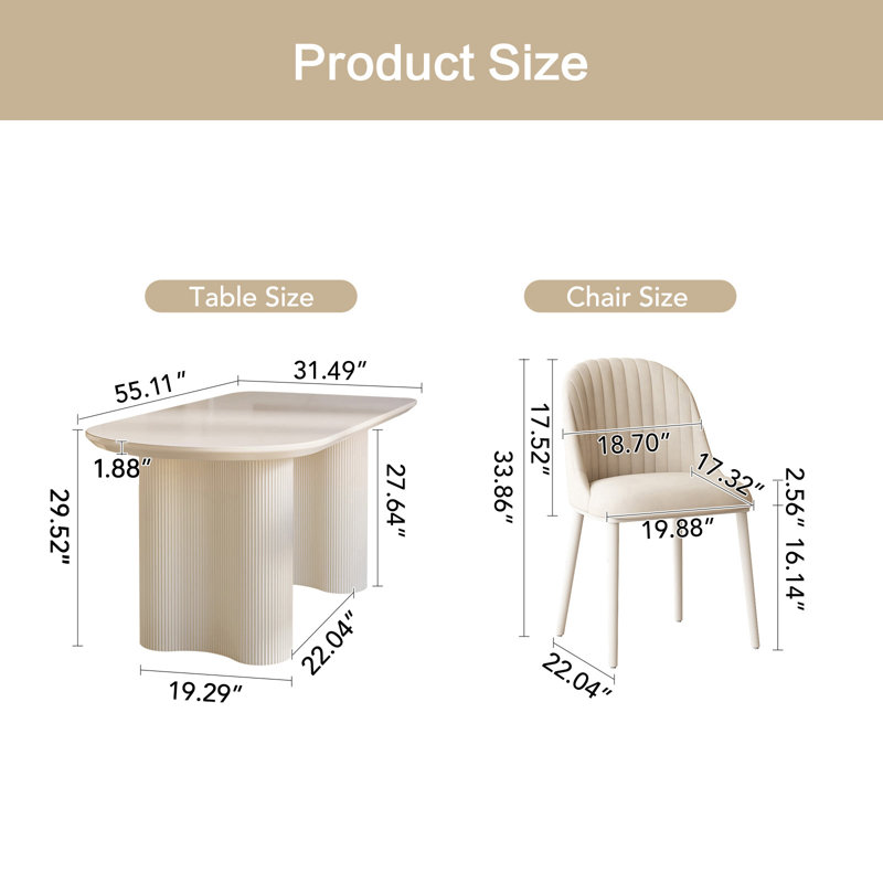 Cream Oval Dining Table Set with 6 Plush Accent Chairs