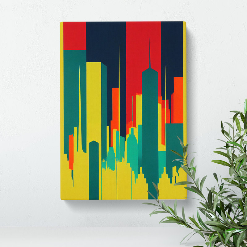 Illuminated City Skyline Abstract - Wall Art, 50cm H x 35cm W x 3cm D, Wrapped Canvas