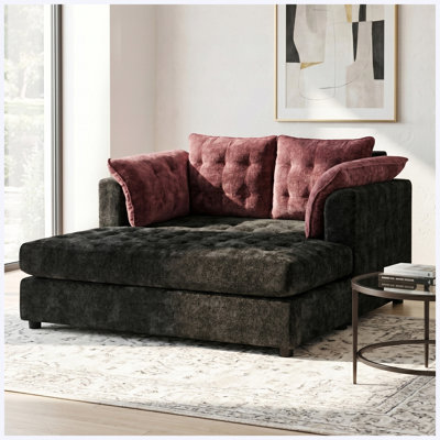 Modern Chaise Lounge Sofa 54.7" 2-seater Chaise Lounge Sofa Couch with Soft Pillow Armrests for Living Room and Apart...