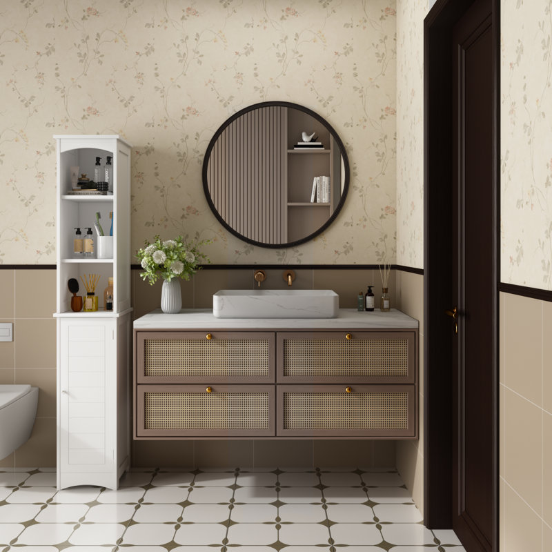 64.17'' Tall Bathroom Storage Cabinet With Adjustable Shelves,Slim 1 Doors Freestanding Cabinet With Anti-Tip, Open Compartments, For Home, Small Spaces, Bathroom,Kitchen,