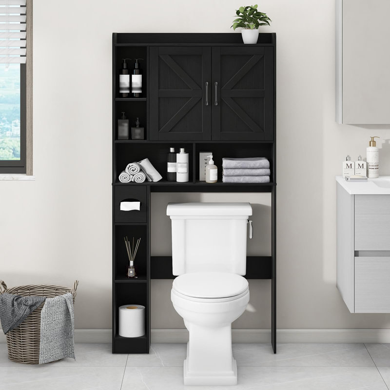 Farmhouse Storage Cabinet Over Toilet With 2 Barn Door, Black