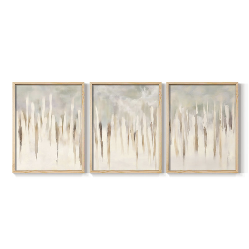 Abstract  Series  CCXXX  -Set Of 3 Framed Giclee Prints -Ready to Hang, Natural, 14" H x 33" W