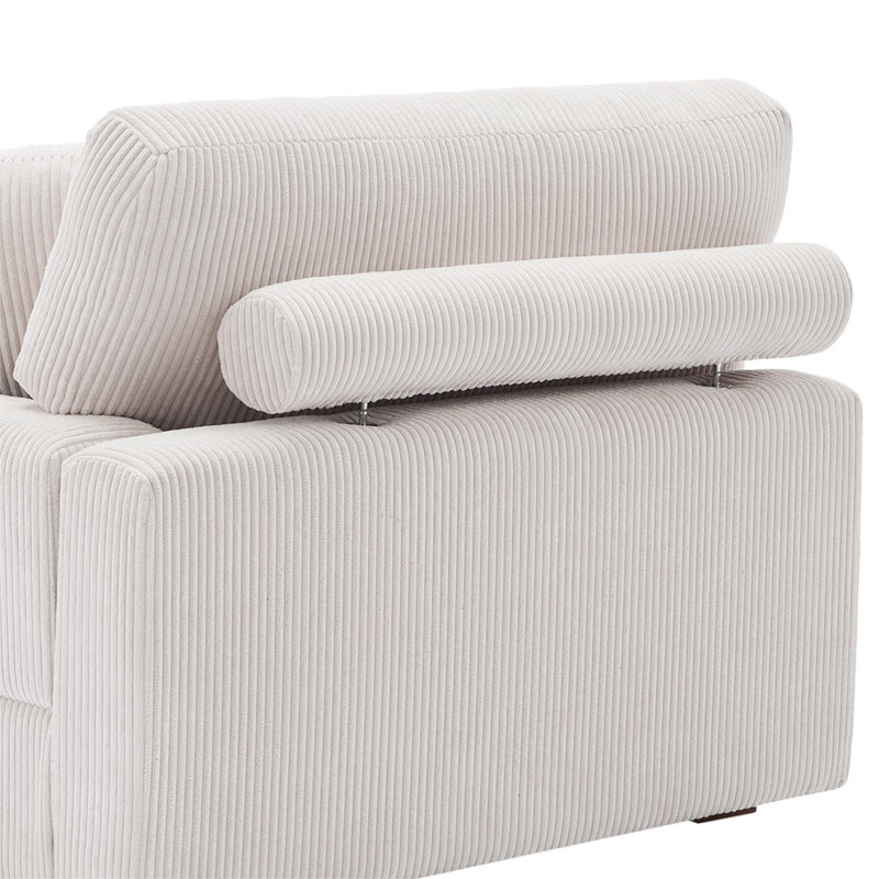 Chaise longue moderne rembourrée avec deux coussins et pieds en bois massif l 42,2 po Yalisa, Gauche, Velours côtelé beige