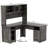 Vello L Shaped Executive Desk with Drawers, Power Outlet, LED Lights, Hutch and File Cabinets-1927685363