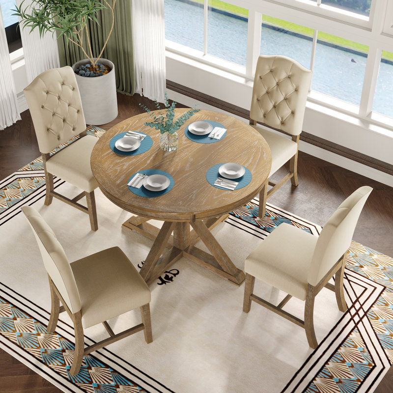Boothville 5 - Pieces Extendable Dining Set, Upholstered Dining Chairs, Natural Wood Wash