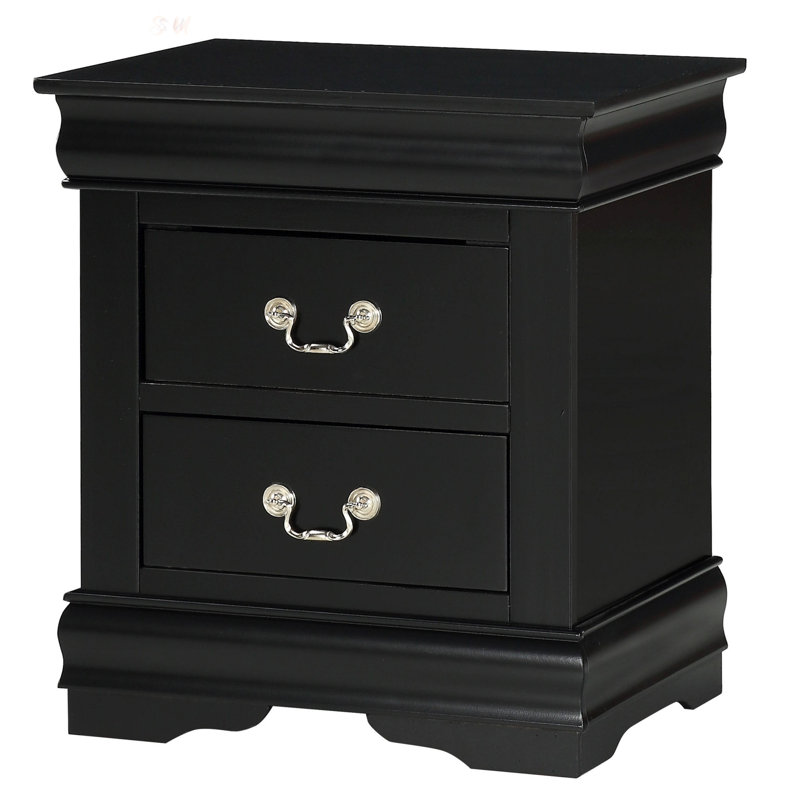 Contemporary Solid Wood Nightstand With Two Drawers, Simple Louis Philip Style And Soft Close Glides For Elegant Storage