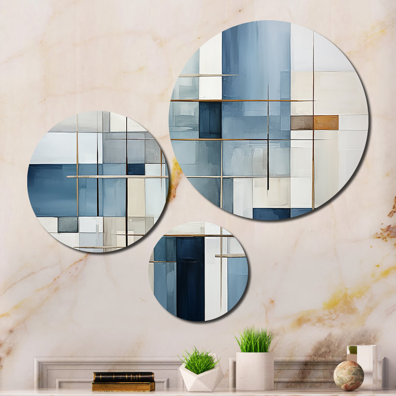 «Blue Grey Line Art Abstract Geometrics I», ensemble de reproductions d'art moderne en métal