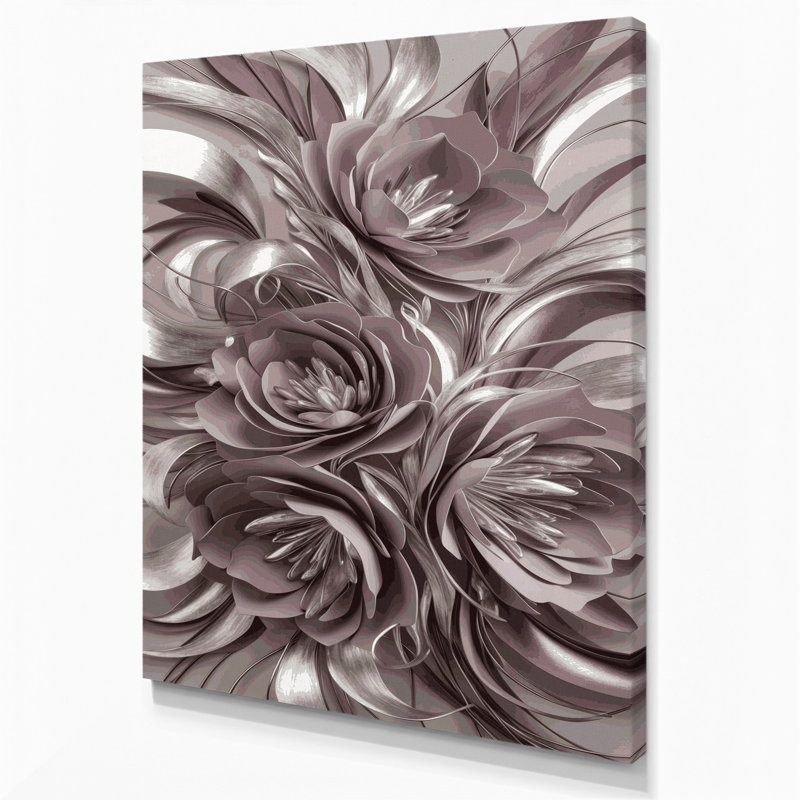 «Abstract Florals 53», art mural sur toile grise, H 30 po x l 20 po