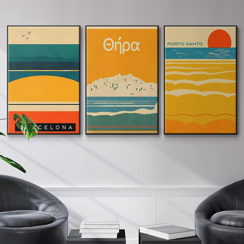 " Summer Abroad I " 3 - Pieces, H 24 po x l 48 po x P 2 po, Noir