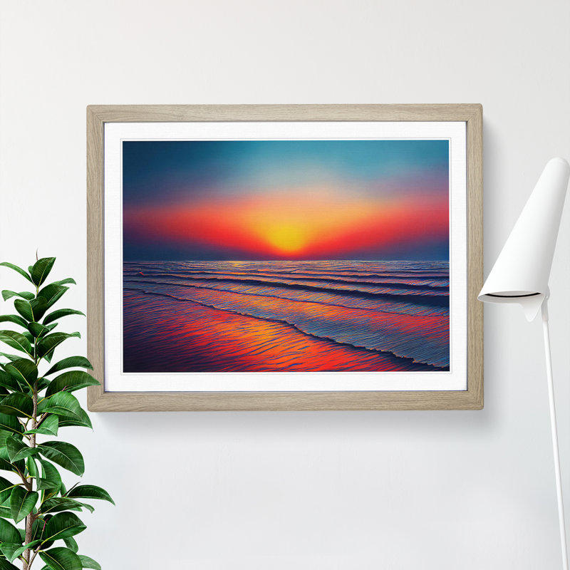Wonderful Ocean Sunset Framed Print, 46cm H x 64cm W x 2cm D, Oak Framed