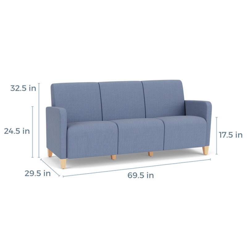 Fauteuil de réception 3 places Ravenna, Bois naturel, Chambray bleu marine clair