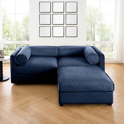 Élégant avec rangement, tissu chenille bleu et style moderne luxueux, pour une assise confortable