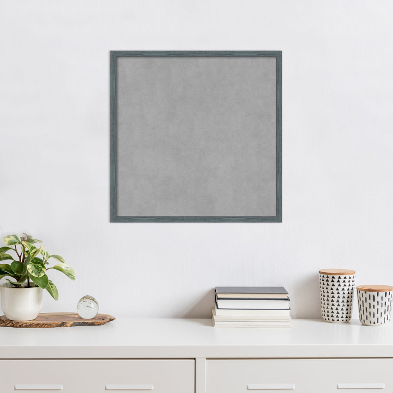 Tableau magnétique encadré étroit bleu-gris rustique, H 21 po x l 21 po