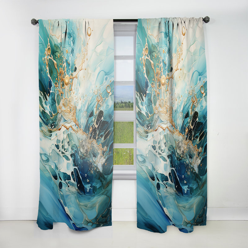 Aveiro Aqua Dream Rush Flow II - Abstract Collages Curtain - Velvet Room Darkening - 1 panel, 52" W x 63" L