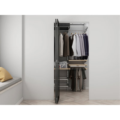 Porte pliante en panneau de fibres à densité moyenne noire 30 po x 80 po avec quincaillerie et poignée de porte
