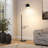 Real Marble Floor Lamp with Wood Bedside Nightstand End Table and Built-in USB Charging Port