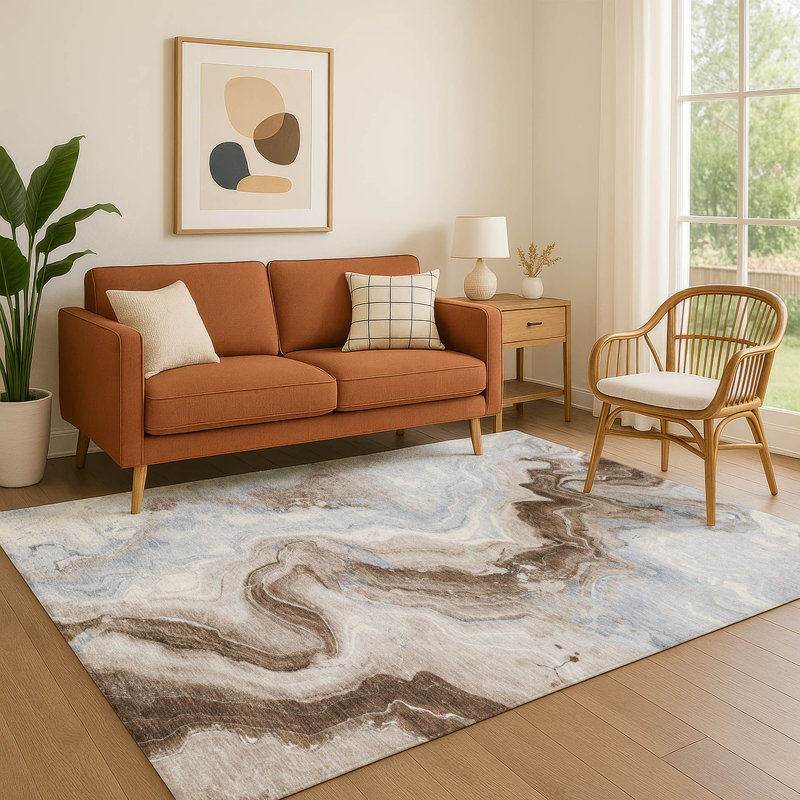 Premium Machine Washable Mayfield AMF1862 Swirls Rug, Rectangle 2'6" x 3'10"