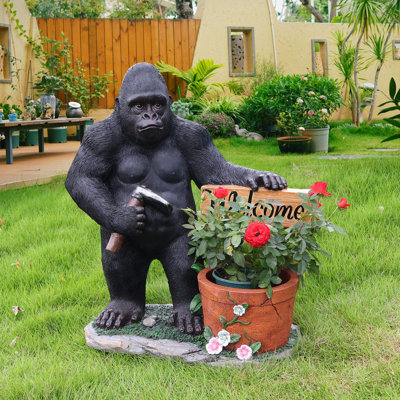 Sculpture de jardin d'extérieur pour jardin pot de fleurs pour chimpanzés - décoration de statue de jardin unique, ornement extérieur de loi intéressante